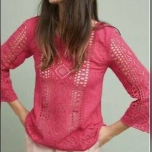 Blue Tassel Crochet Blouse